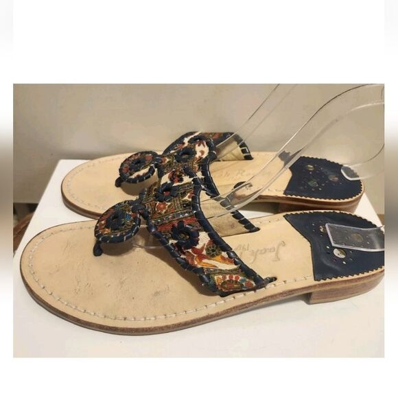 Jack Rogers "Navajo" Boho Fabric w/Leather Whipstich Thong Sandals Sz.9 Ret $138 - Picture 2 of 6